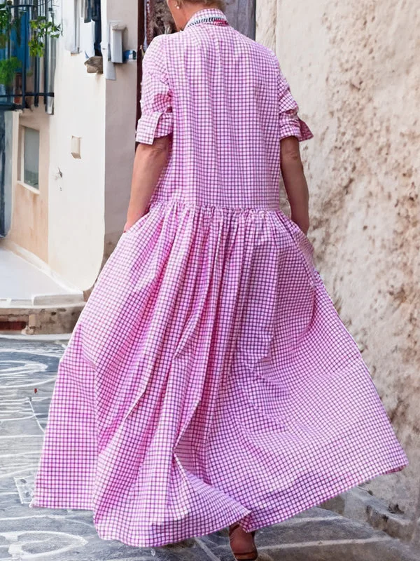 Casual Plaid Long-Sleeve Swing Dress