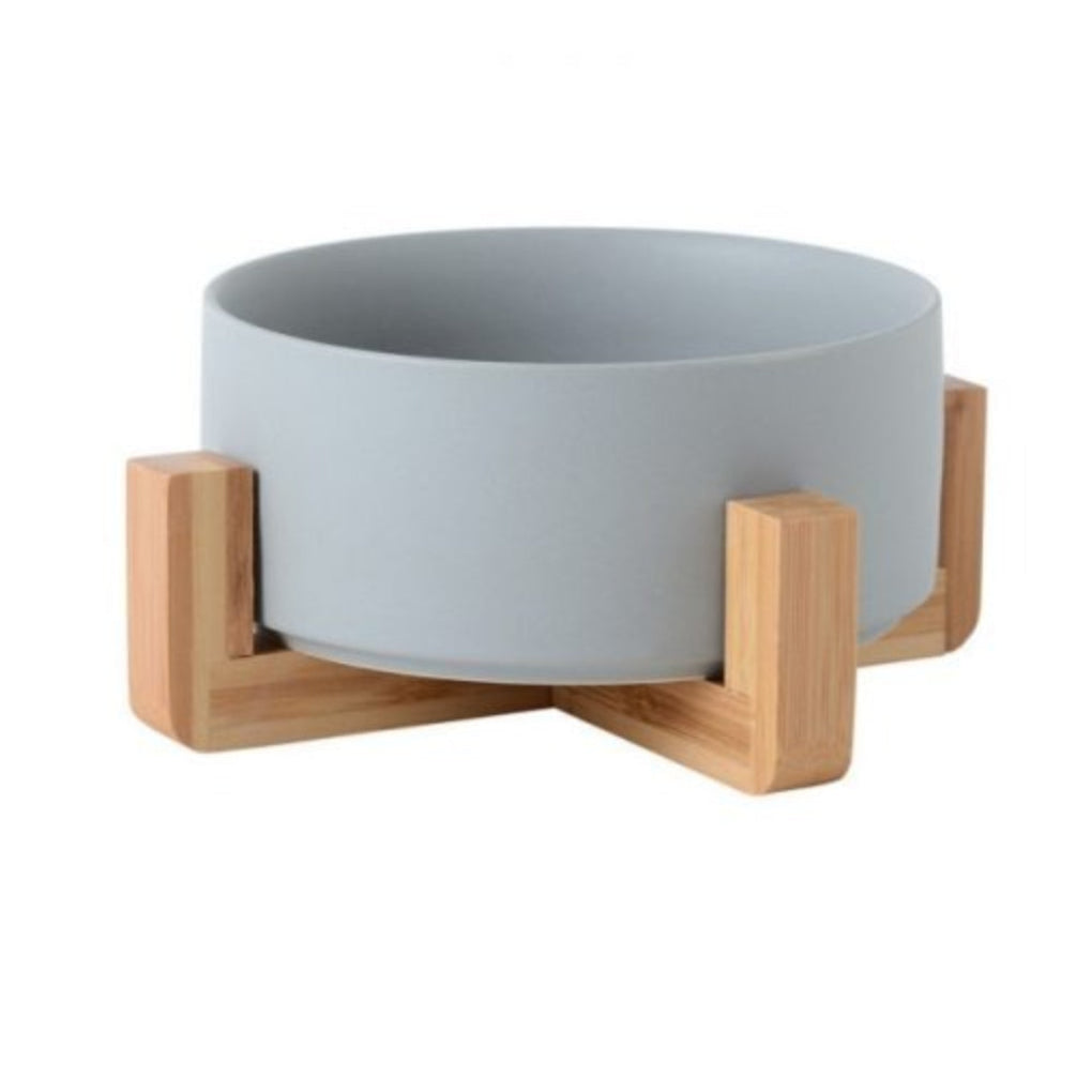 Ceramic Dog Bowl with Wooden Stand