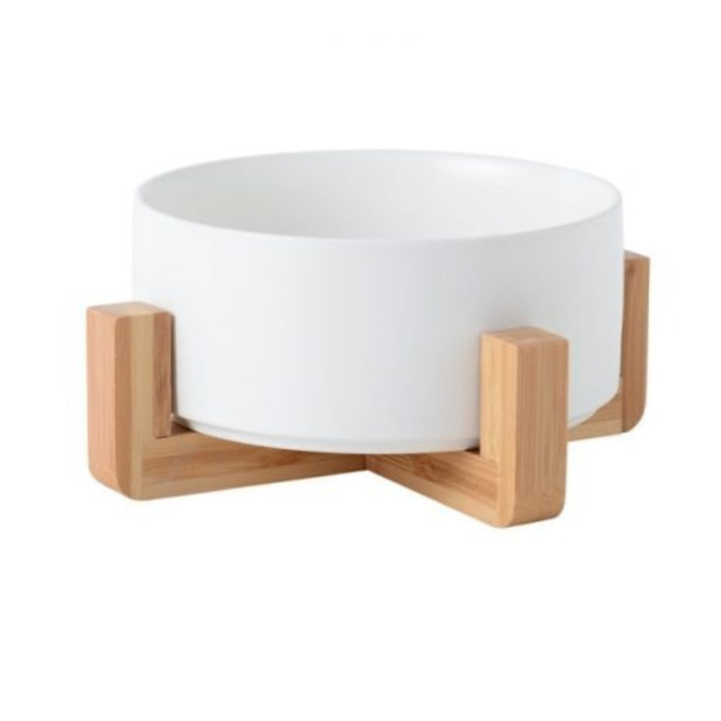 Ceramic Dog Bowl with Wooden Stand