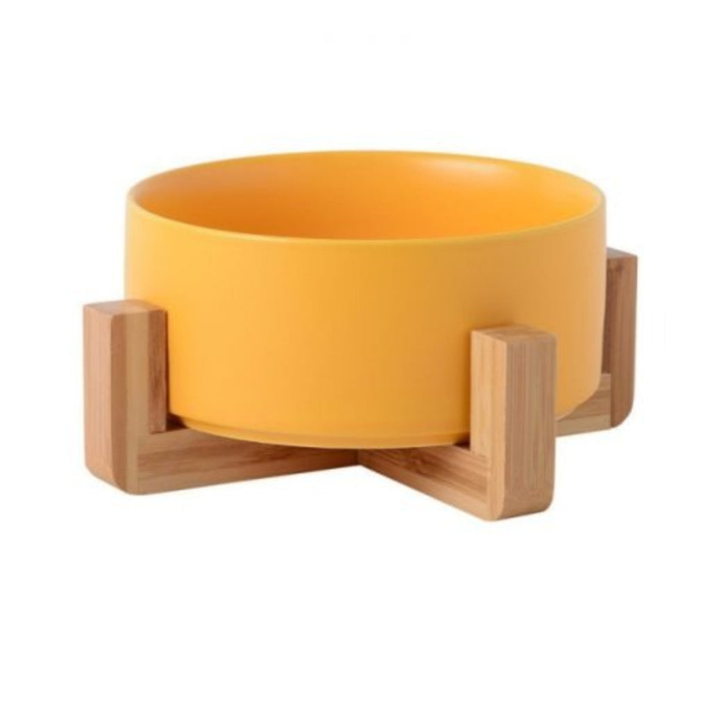 Ceramic Dog Bowl with Wooden Stand