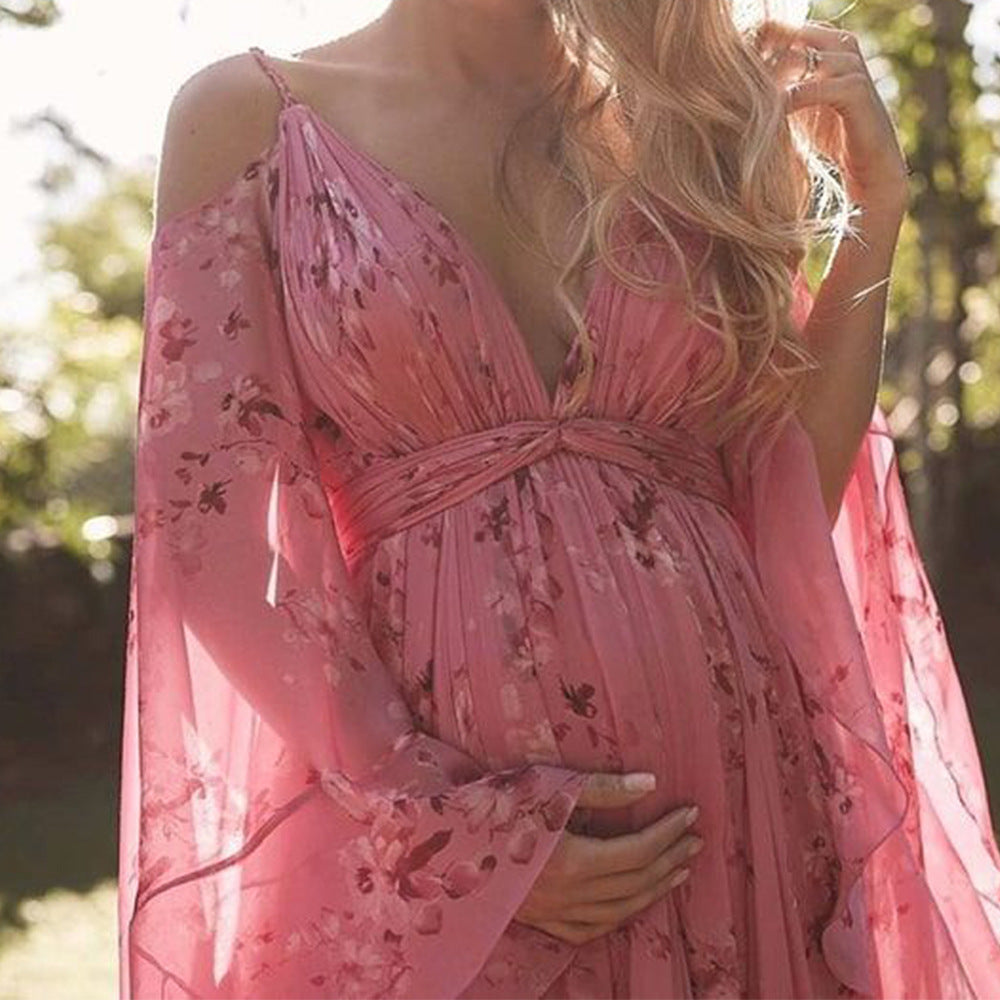 Chic Autumn Pink Dress with Flared Sleeves