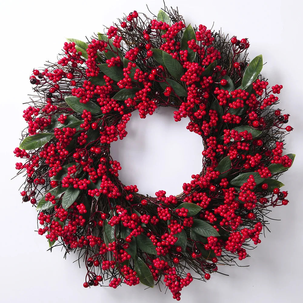 Christmas Wreath with Red Berries and Cypress Leaves – Festive Holiday Decor