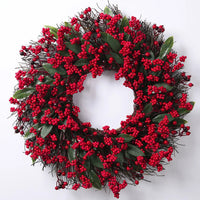 Christmas Wreath with Red Berries and Cypress Leaves – Festive Holiday Decor