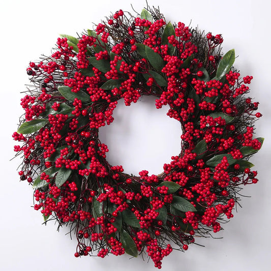Christmas Wreath with Red Berries and Cypress Leaves – Festive Holiday Decor