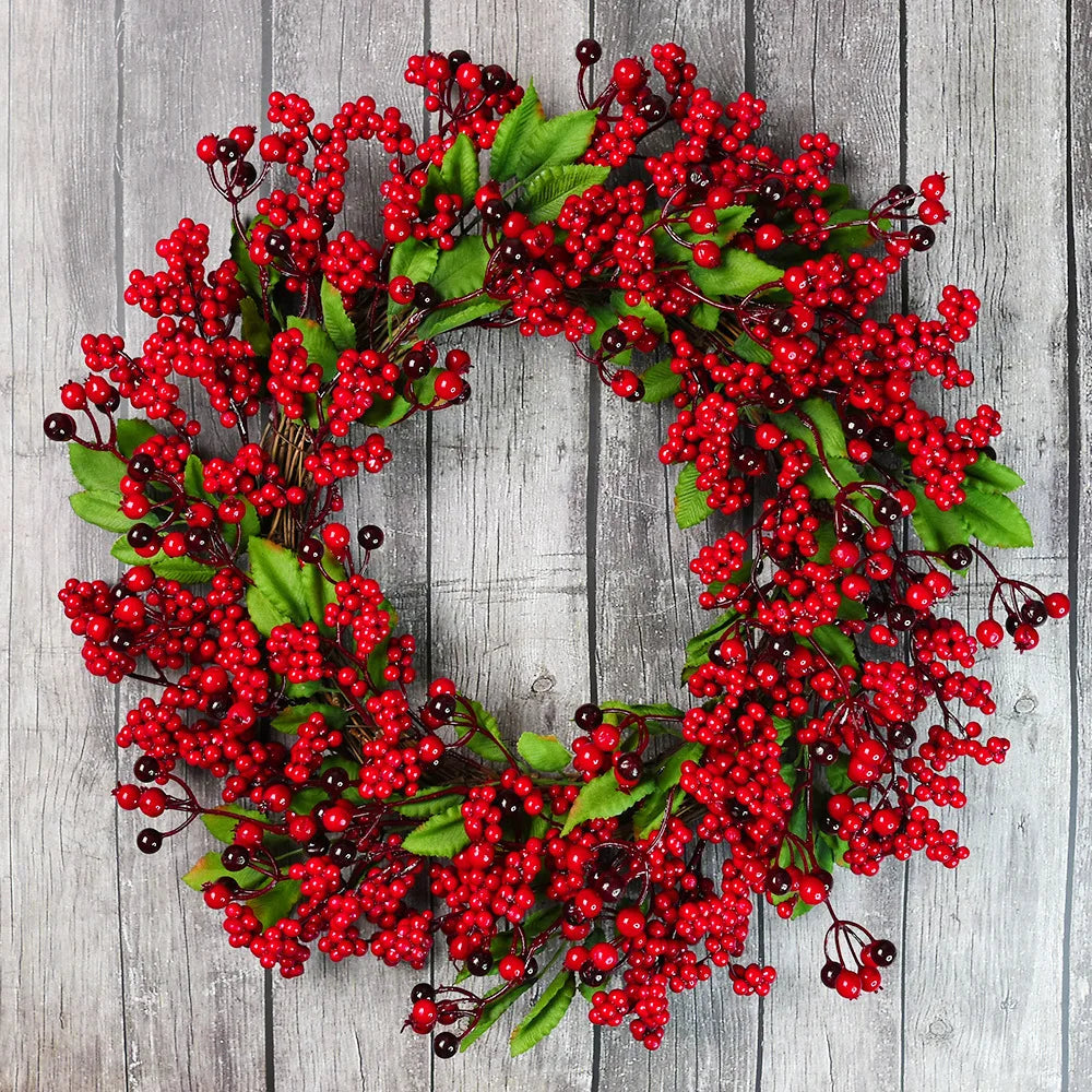Christmas Wreath with Red Berries and Cypress Leaves – Festive Holiday Decor