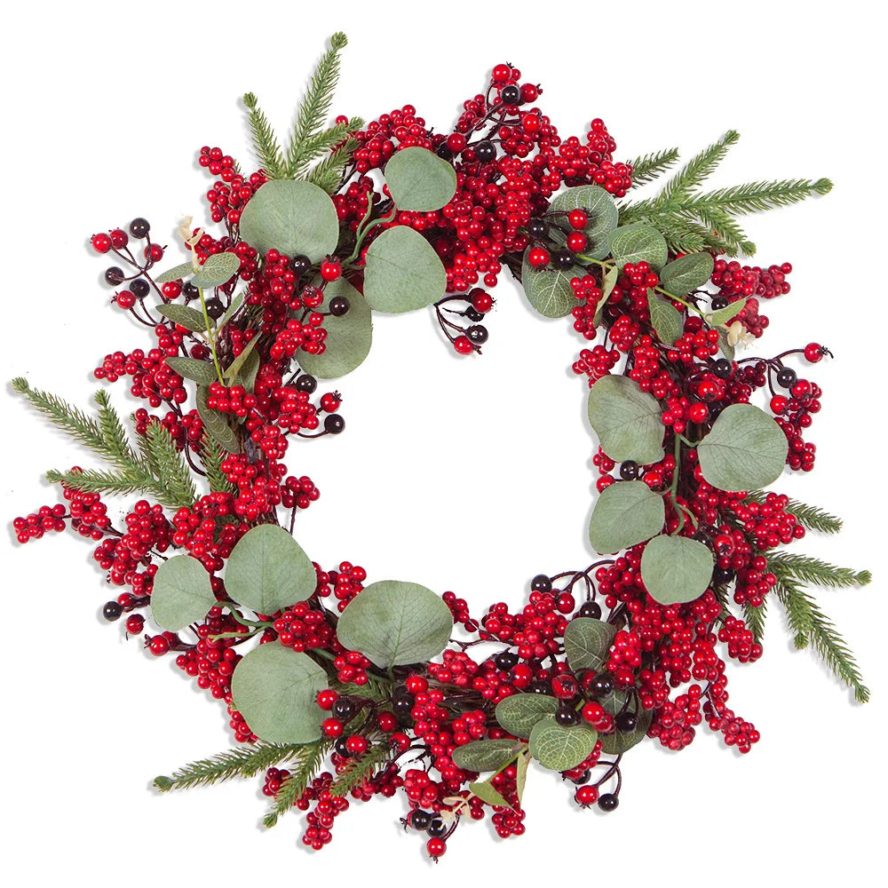 Christmas Wreath with Red Berries and Cypress Leaves – Festive Holiday Decor