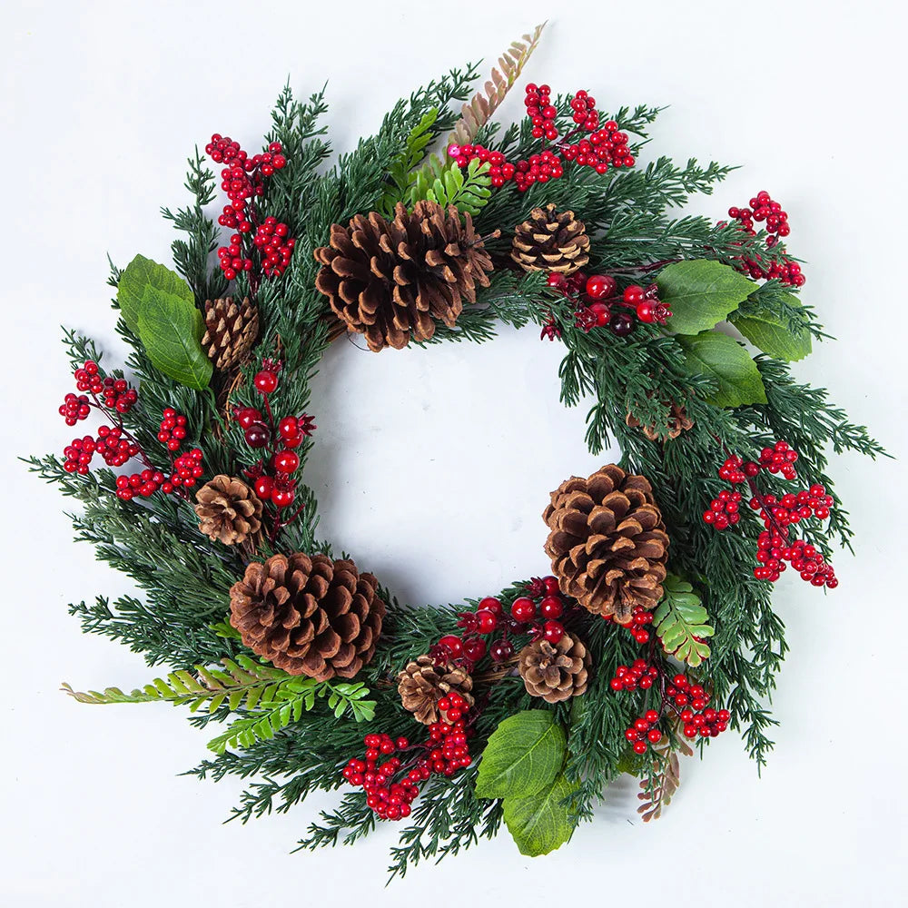Christmas Wreath with Red Berries and Cypress Leaves – Festive Holiday Decor