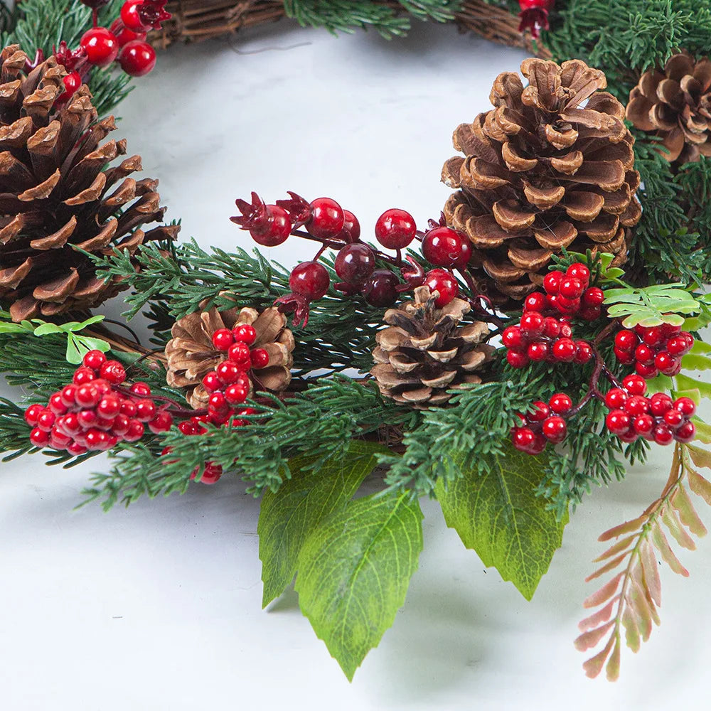 Christmas Wreath with Red Berries and Cypress Leaves – Festive Holiday Decor