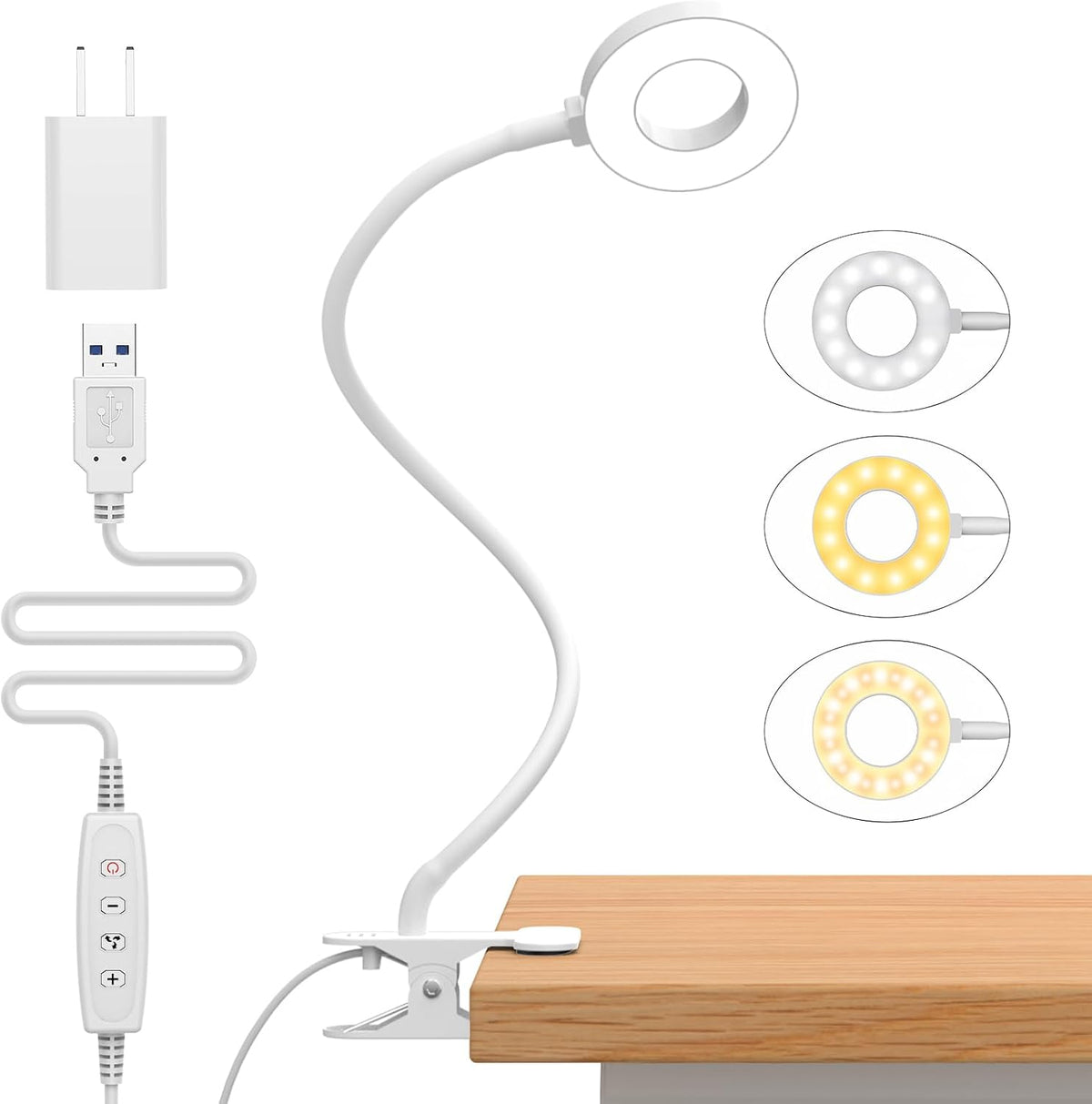 Clip-On LED Desk Lamp with Flexible Gooseneck and 3 Colour Modes
