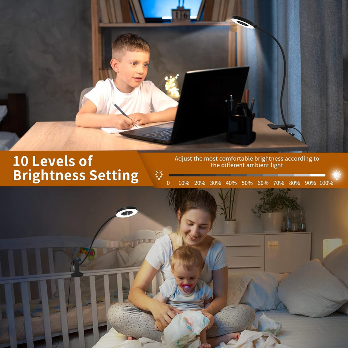 Clip-On LED Desk Lamp with Flexible Gooseneck and 3 Colour Modes