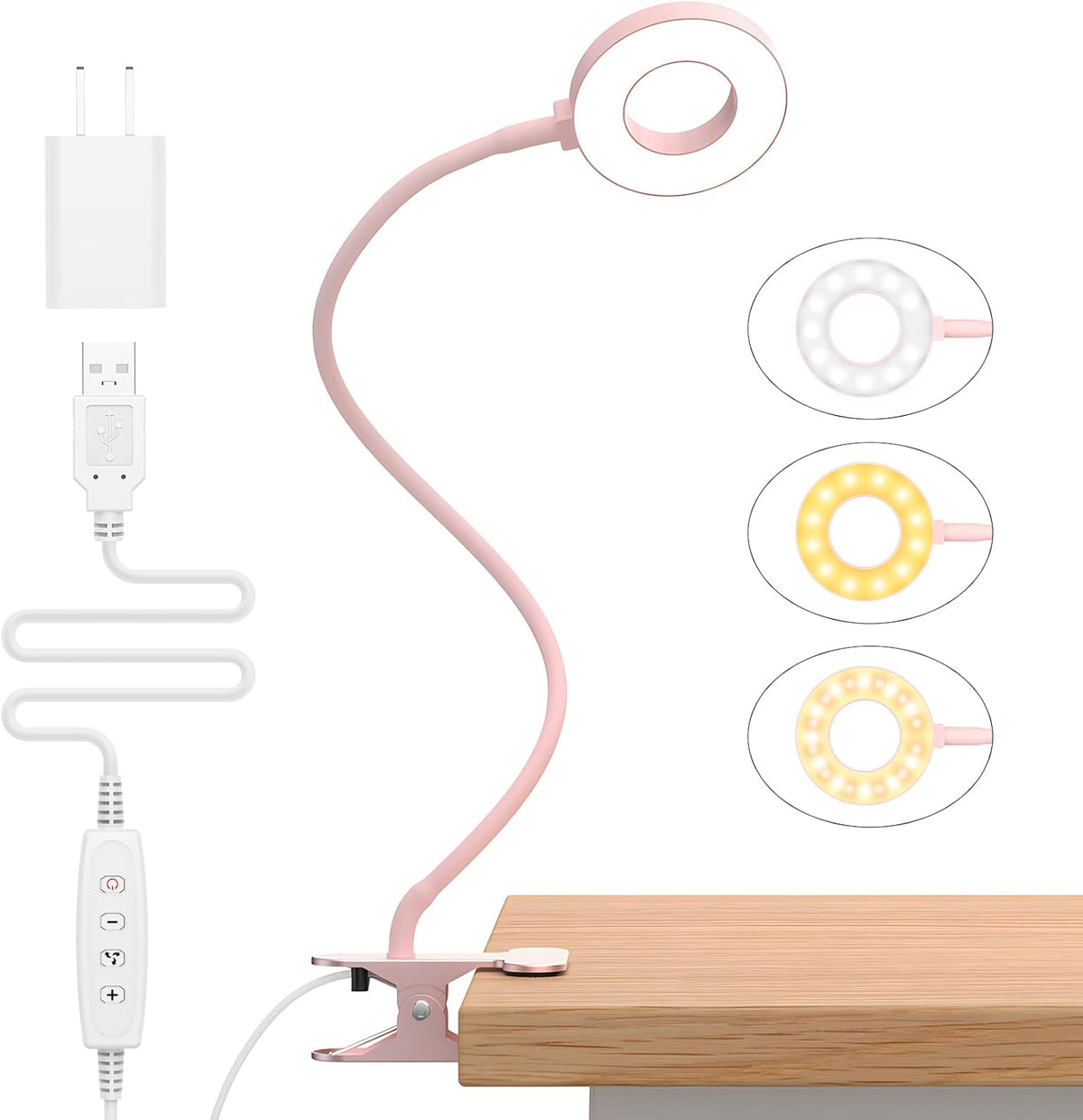 Clip-On LED Desk Lamp with Flexible Gooseneck and 3 Colour Modes