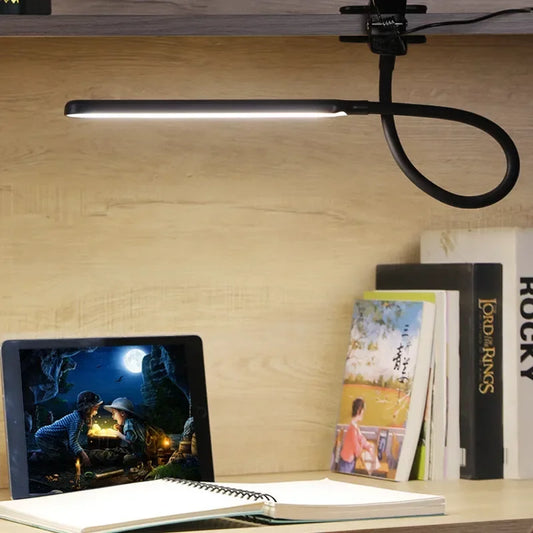 Clip-On LED Lamp with Flexible Gooseneck, 3 Light Modes, 10 Brightness Levels, USB Powered, Dimmable and Eye-Caring