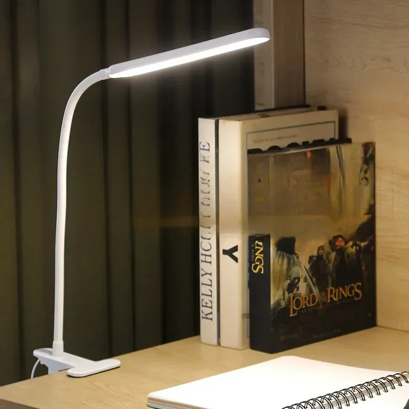 Clip-On LED Lamp with Flexible Gooseneck, 3 Light Modes, 10 Brightness Levels, USB Powered, Dimmable and Eye-Caring