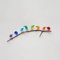 Colorful Bird Wall Art – Recycled Sea Glass Birds on Branch Home Decor