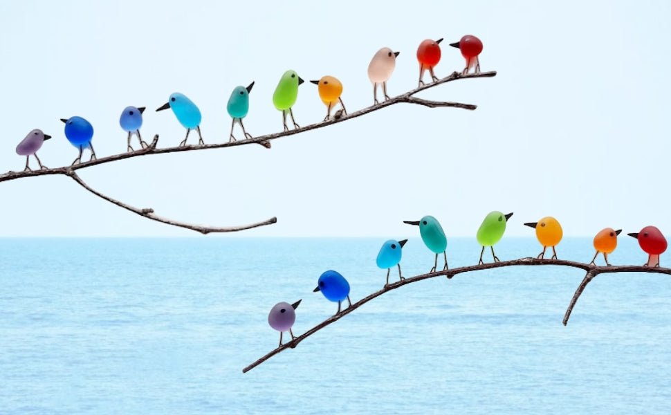 Colorful Bird Wall Art – Recycled Sea Glass Birds on Branch Home Decor