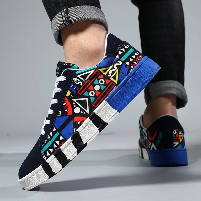 Colorful Low-Top Sneakers with All-Over Graphic Print