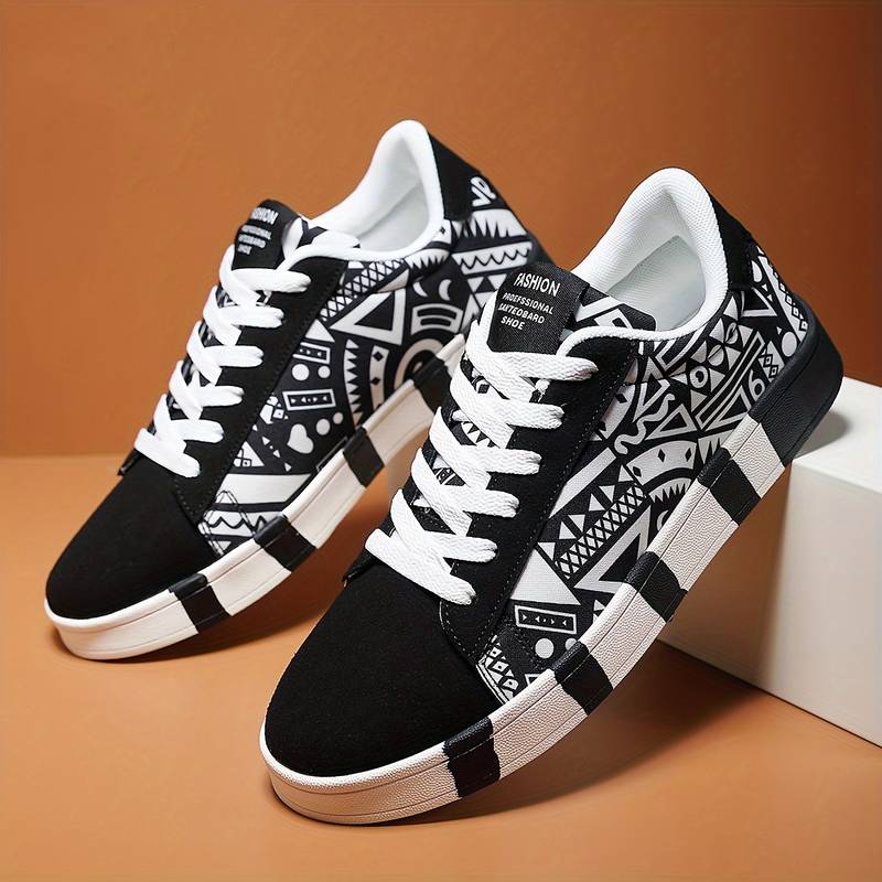 Colorful Low-Top Sneakers with All-Over Graphic Print