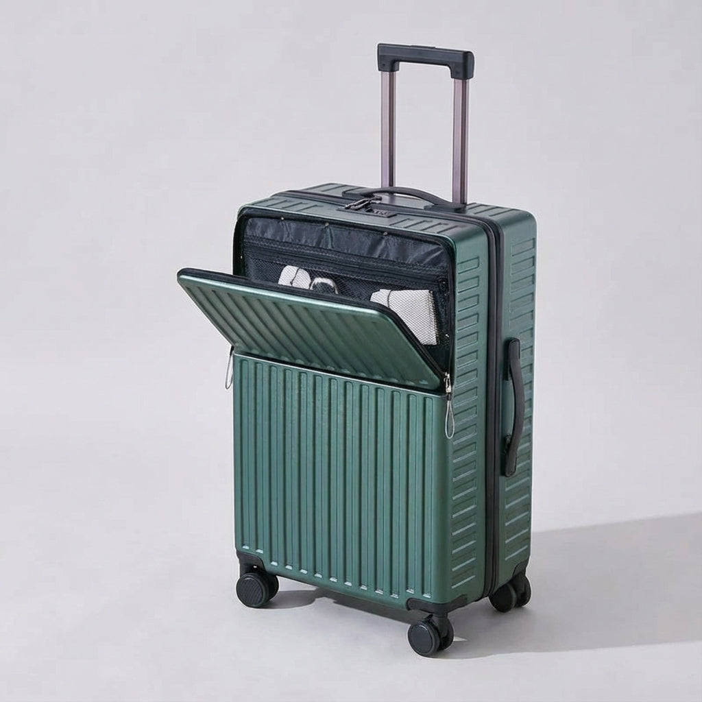 Compact Carry-On Spinner Suitcase with Laptop Compartment