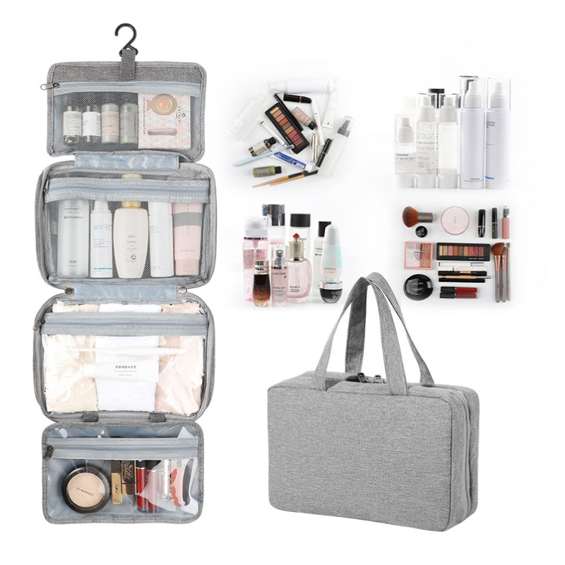 Compact Water-Resistant Travel Cosmetic Organizer with 4 Compartments and 360° Hook for Men and Women