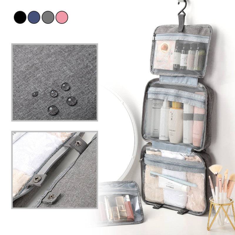 Compact Water-Resistant Travel Cosmetic Organizer with 4 Compartments and 360° Hook for Men and Women