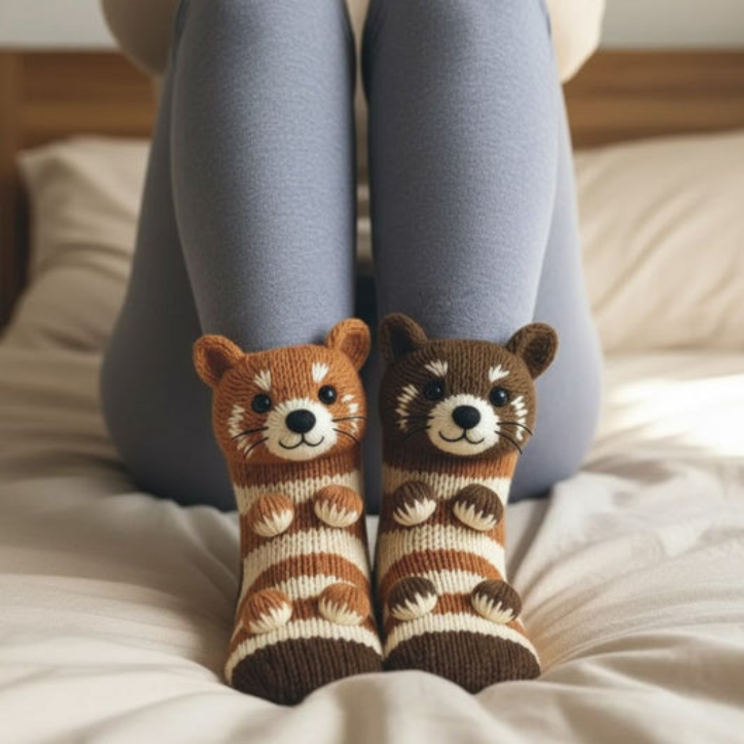 Cozy Hugging Animal Lounge Socks – Warm, Cute Character Socks, Unisex One Size Fits All