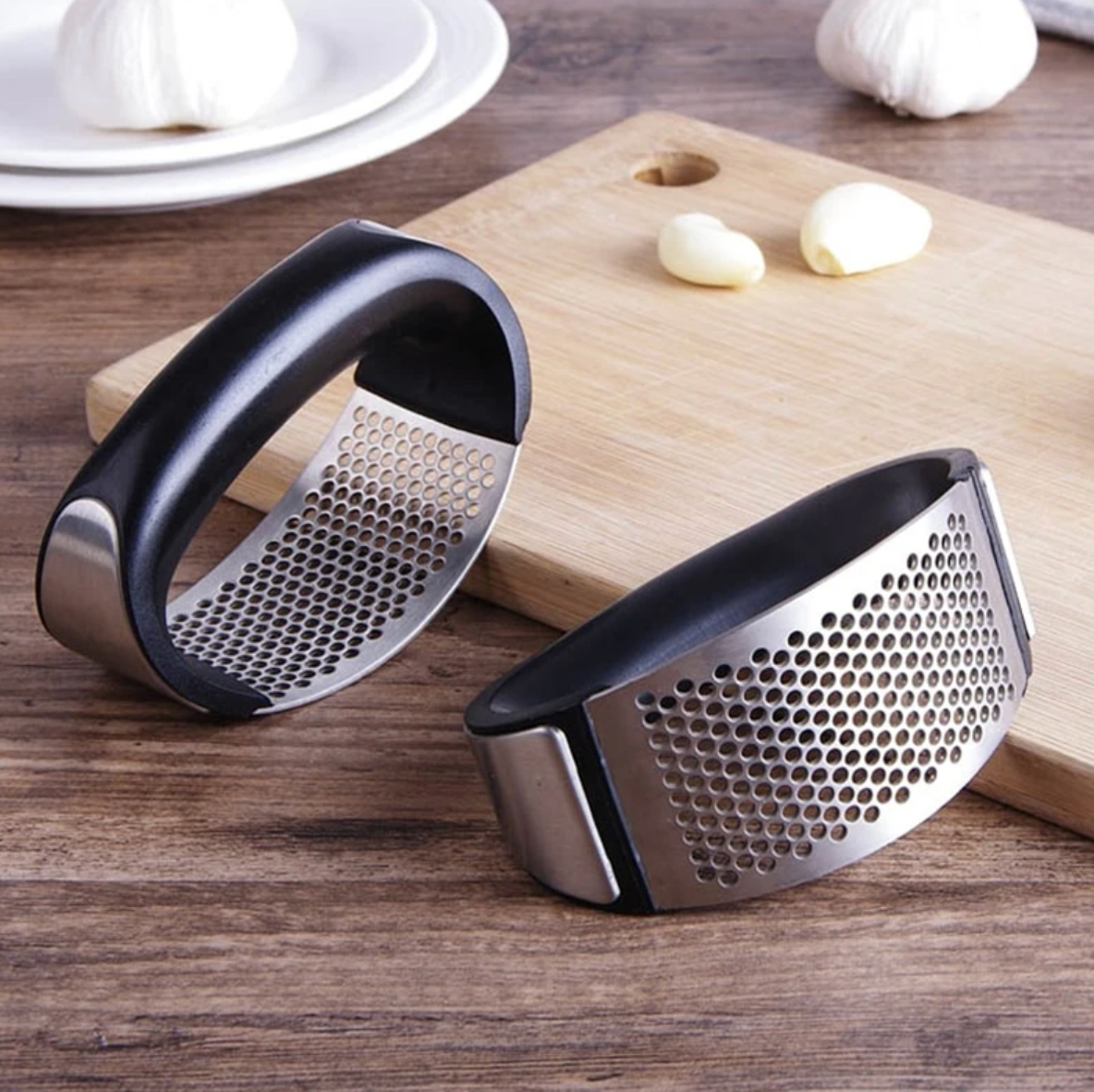 Curved Stainless Steel Garlic Press