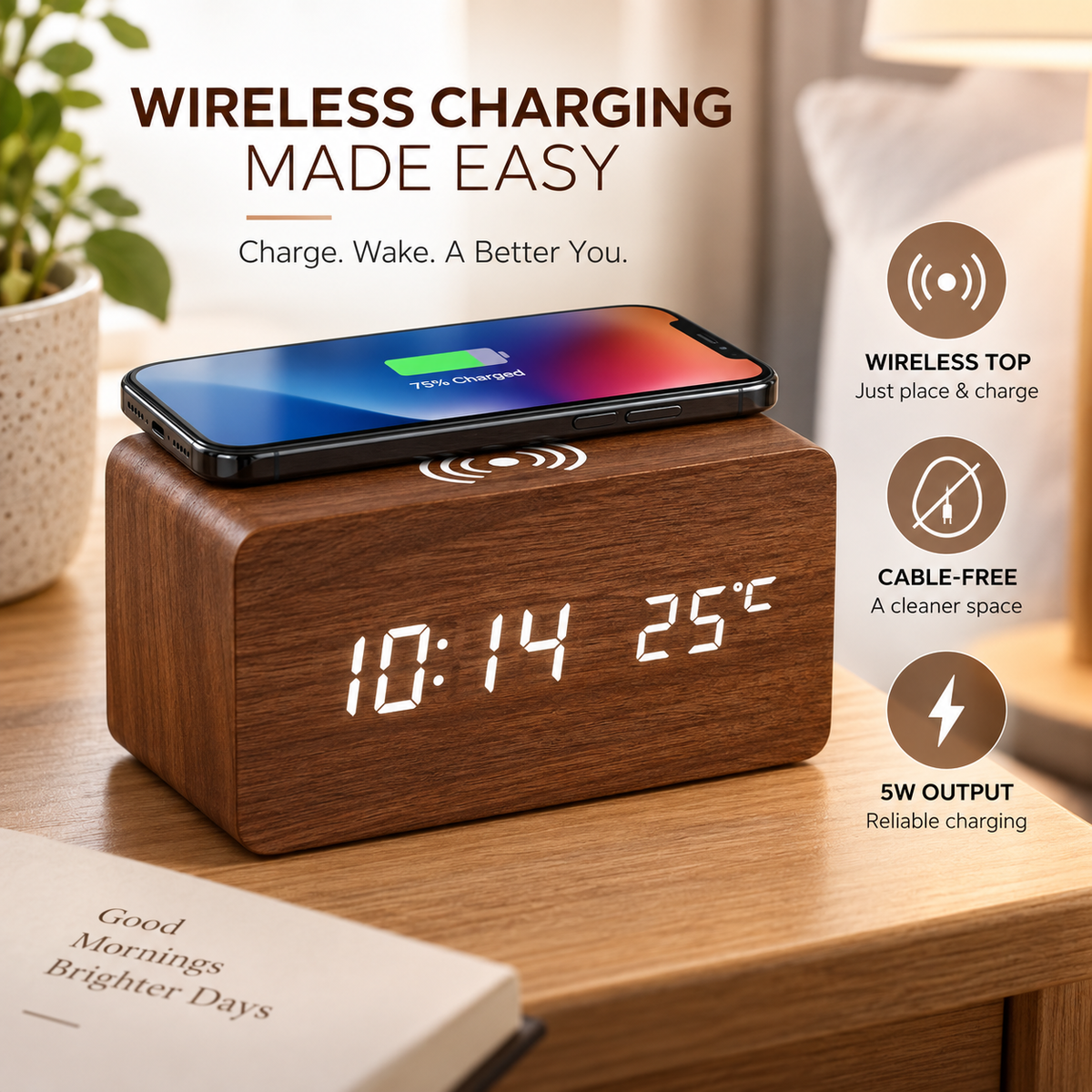 Digital LED Wooden Alarm Clock