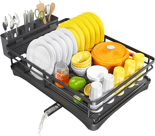Dish Rack with Drip Tray and Large Cutlery Holder