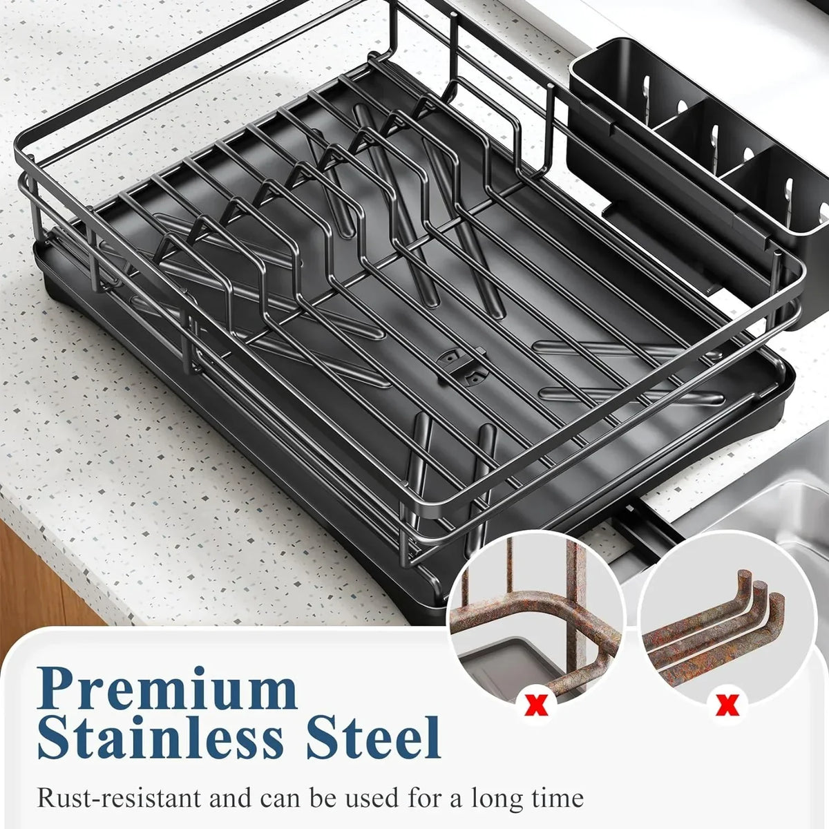 Dish Rack with Drip Tray and Large Cutlery Holder