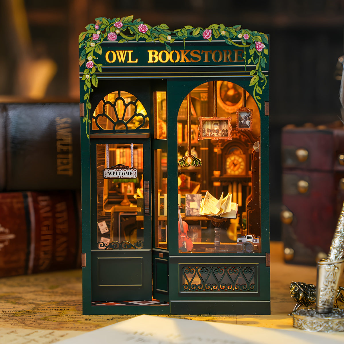 DIY Miniature Owl Bookstore – 3D Wooden Kit with Lighting for Creative Decor