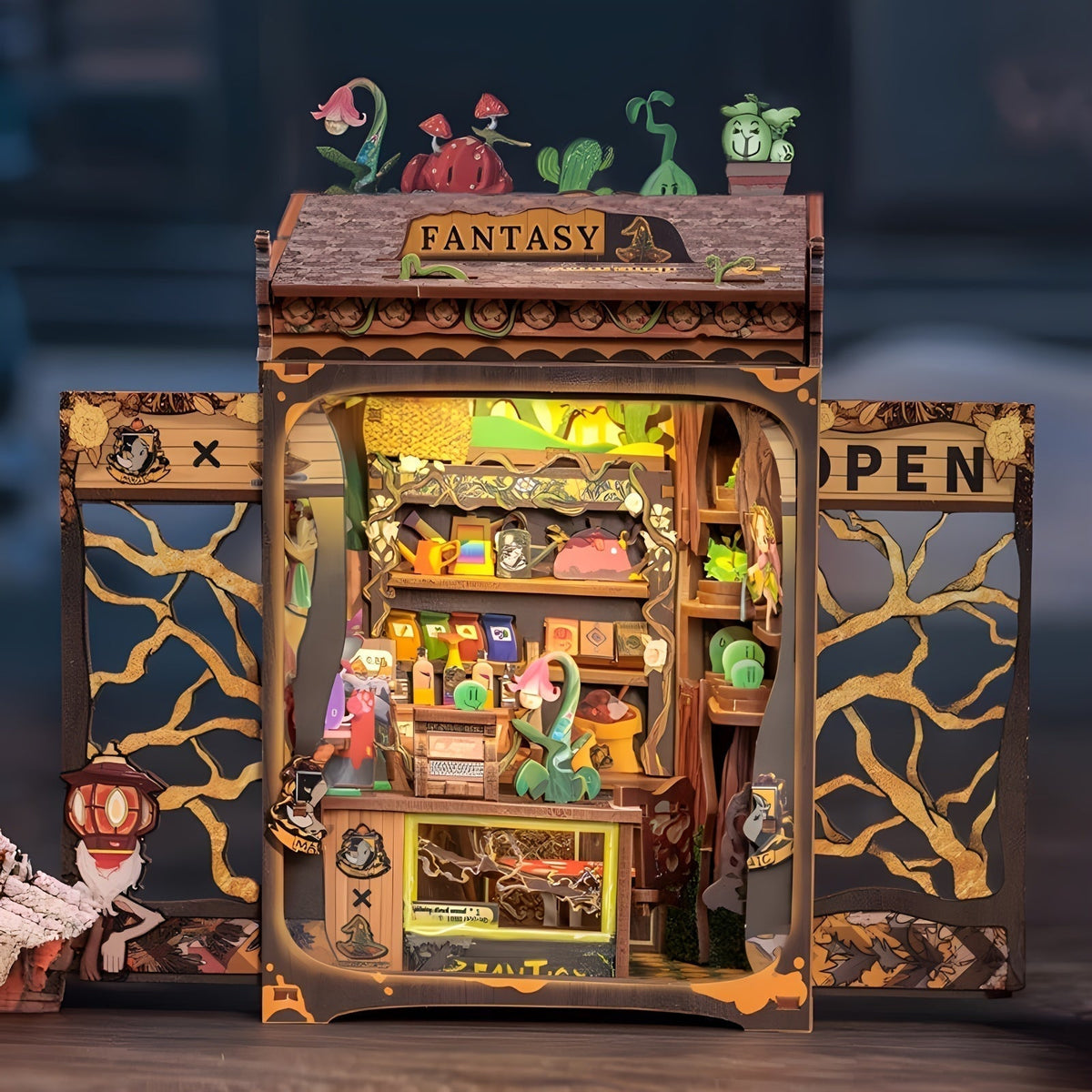 DIY Miniature Owl Bookstore – 3D Wooden Kit with Lighting for Creative Decor