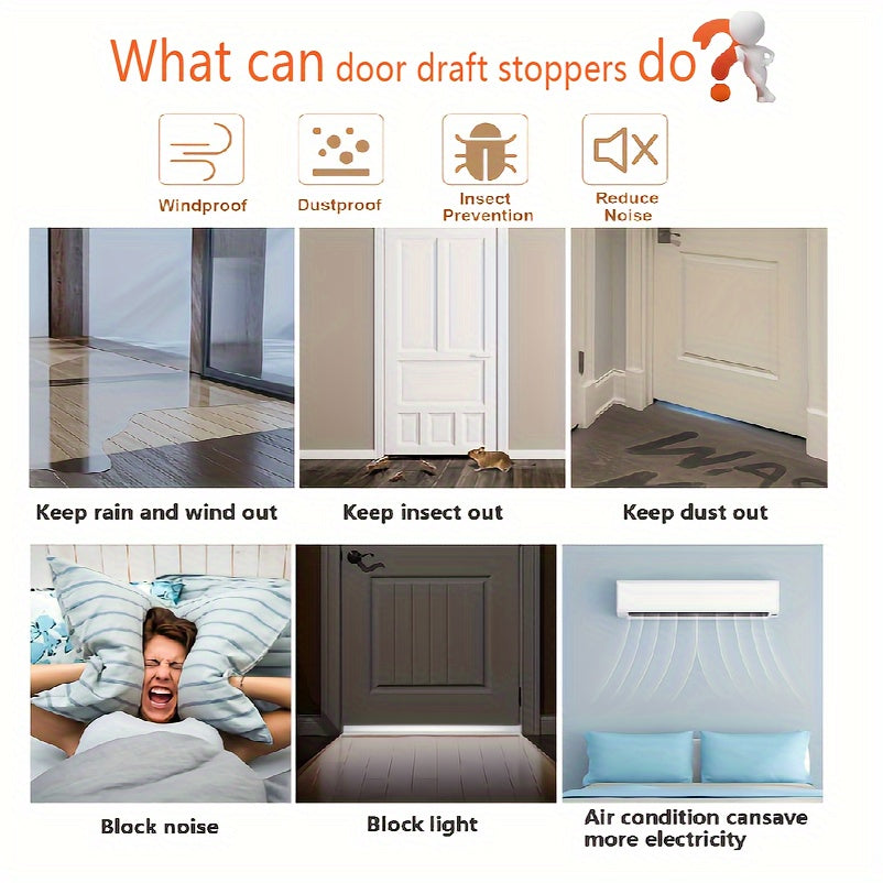 Door Draft Stopper - Silicone Door Sweep with Strong Adhesive and Soundproofing