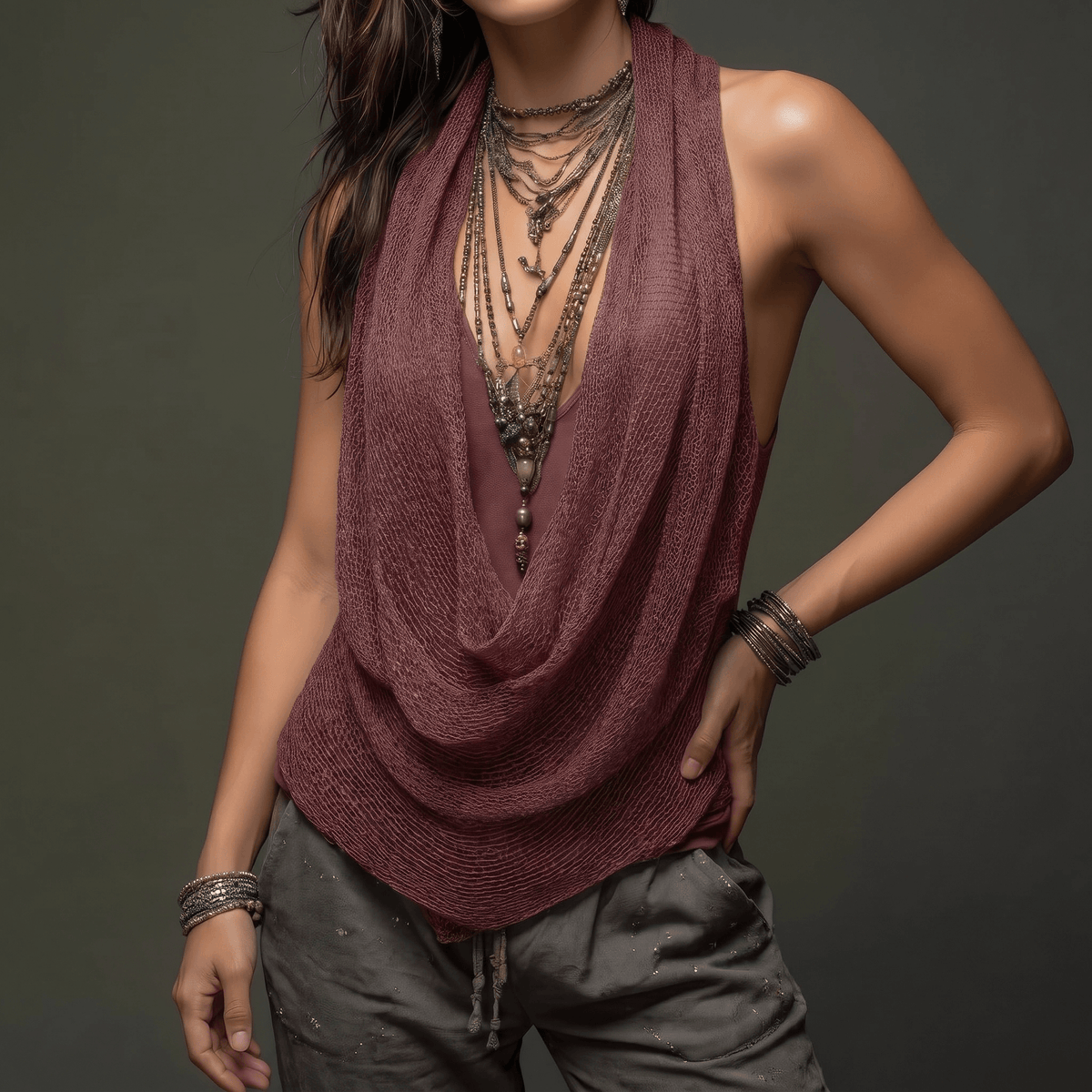 Draped Cowl-Neck Halter Top