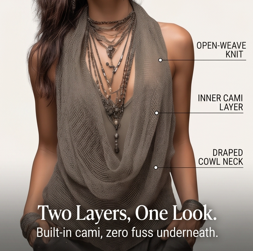 Draped Cowl-Neck Halter Top