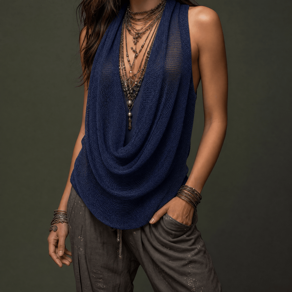Draped Cowl-Neck Halter Top