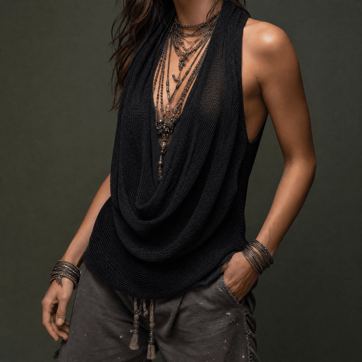 Draped Cowl-Neck Halter Top
