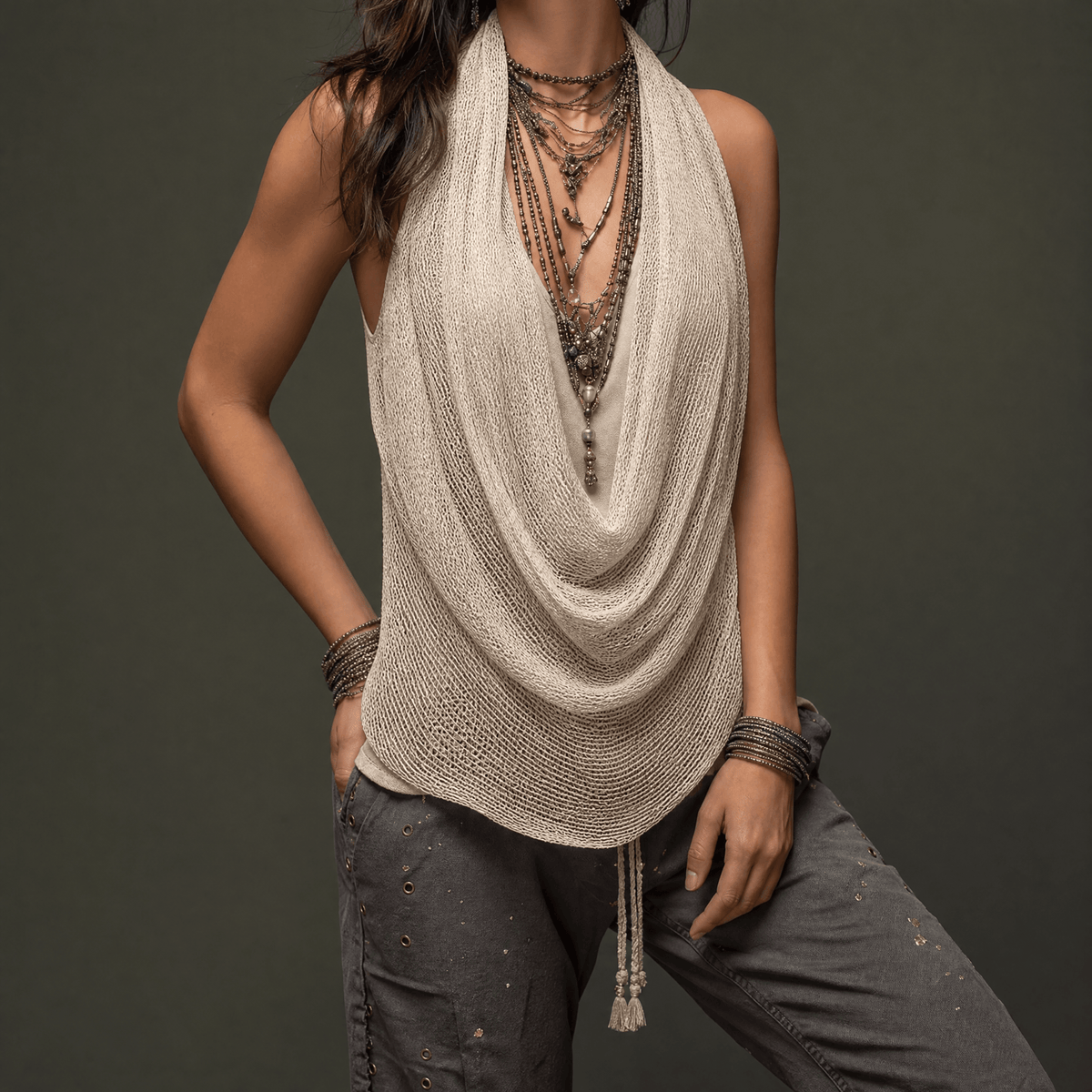 Draped Cowl-Neck Halter Top