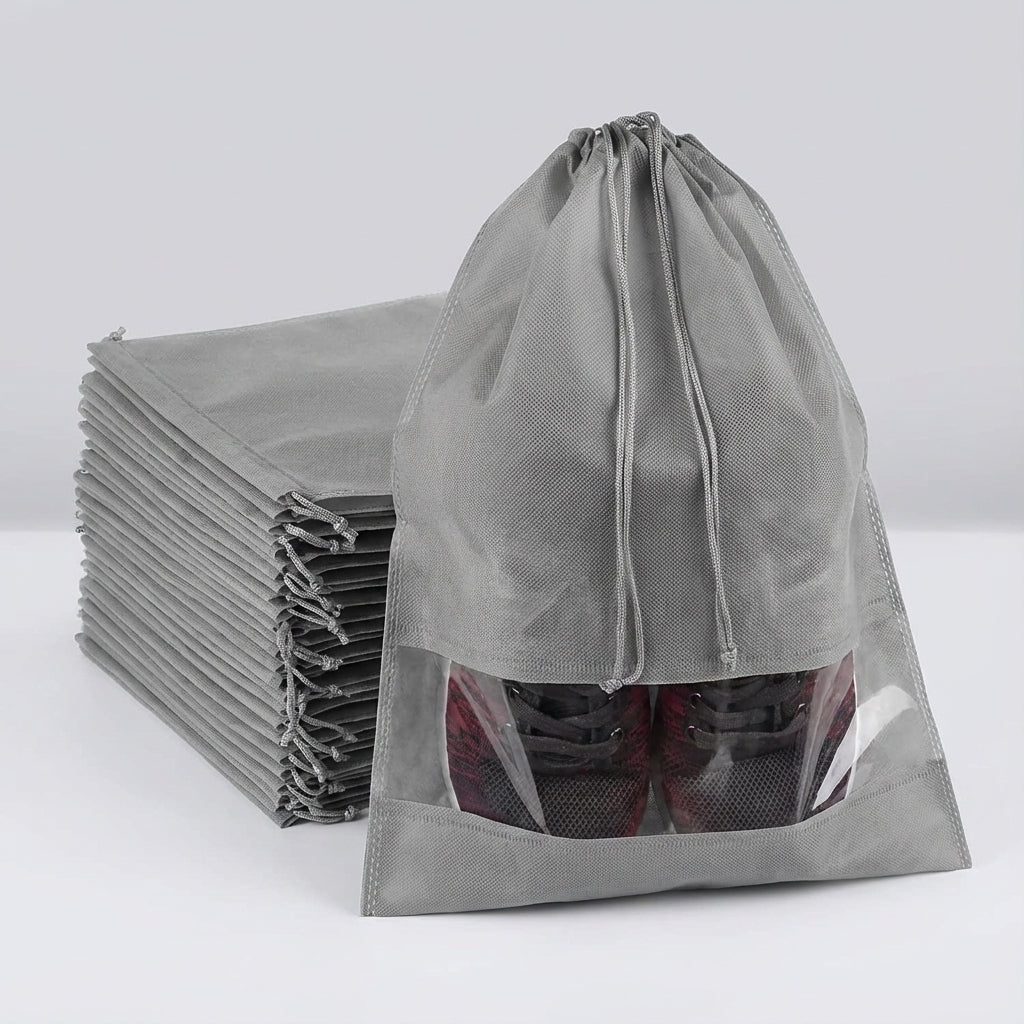 Drawstring Shoe Bags with Transparent Panel – Waterproof and Dustproof Travel Organizer, Set of 5