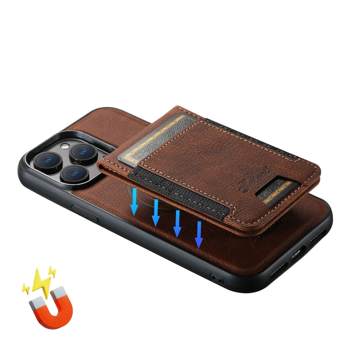Durable Leather Phone Case with Card Holder and Magnetic Support