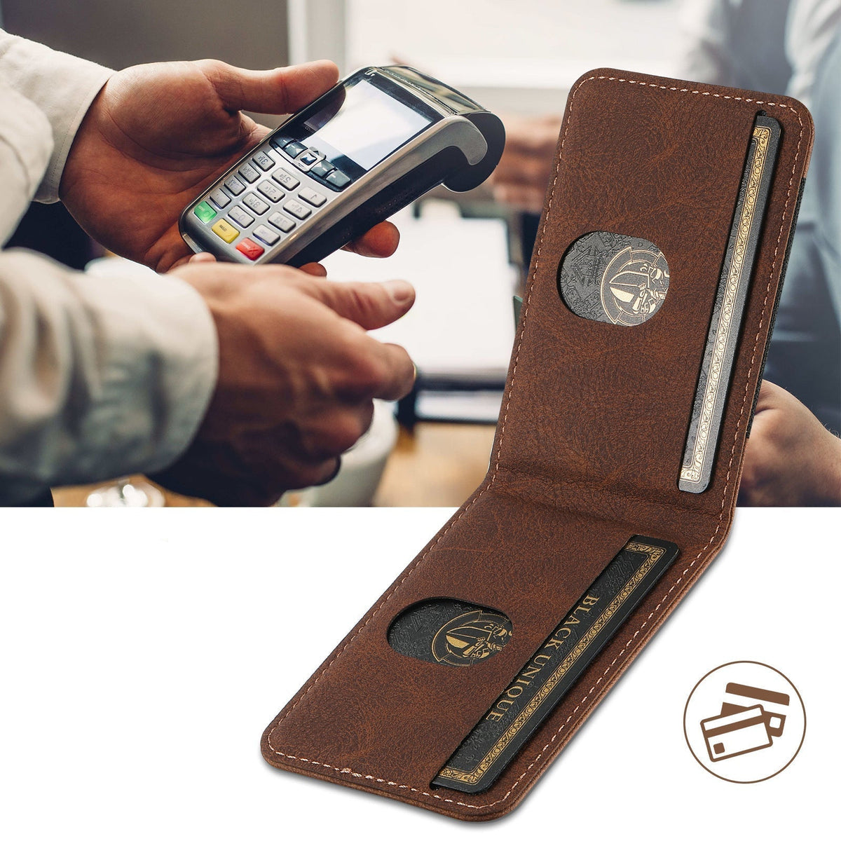 Durable Leather Phone Case with Card Holder and Magnetic Support