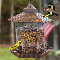 Eco-Friendly Hanging Wild Bird Feeder with Clear Seed Container and Copper Roof