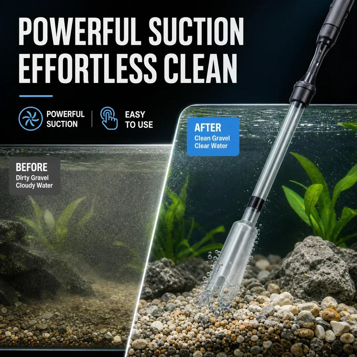 Electric Aquarium Gravel Cleaner with Battery-Operated Suction Pump for Gravel Cleaning and Water Changes