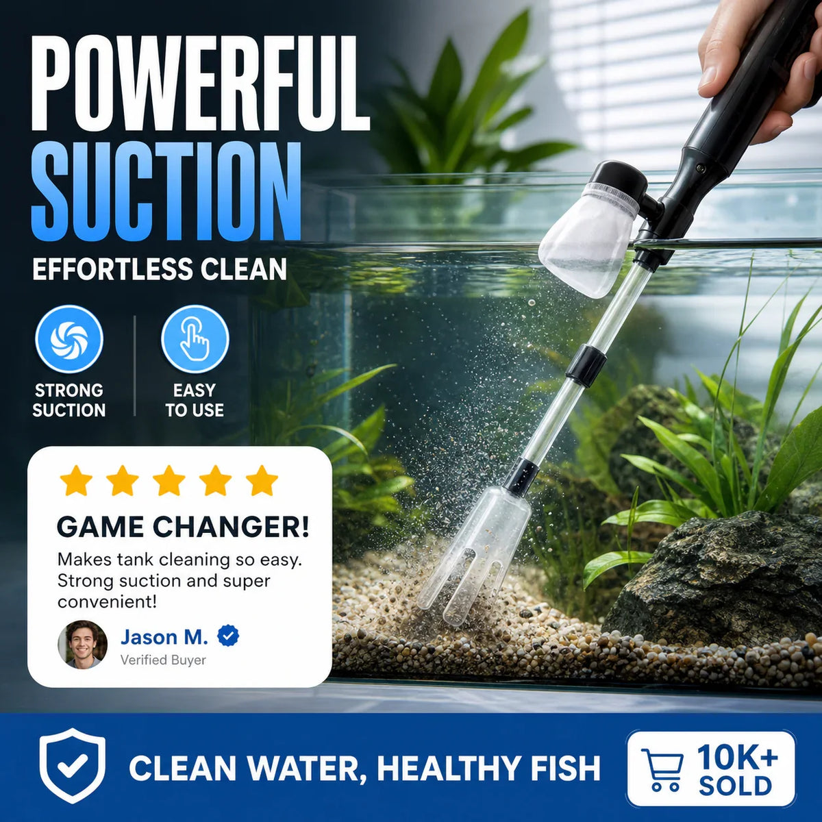 Electric Aquarium Gravel Cleaner with Battery-Operated Suction Pump for Gravel Cleaning and Water Changes