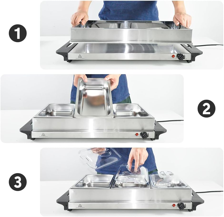 Electric Buffet Food Warmer with 3 x 2.5L Trays and Adjustable Temperature Control