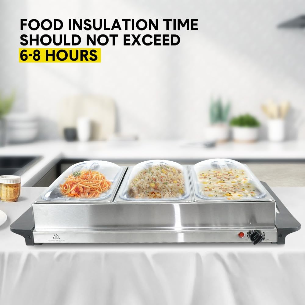 Electric Buffet Food Warmer with 3 x 2.5L Trays and Adjustable Temperature Control