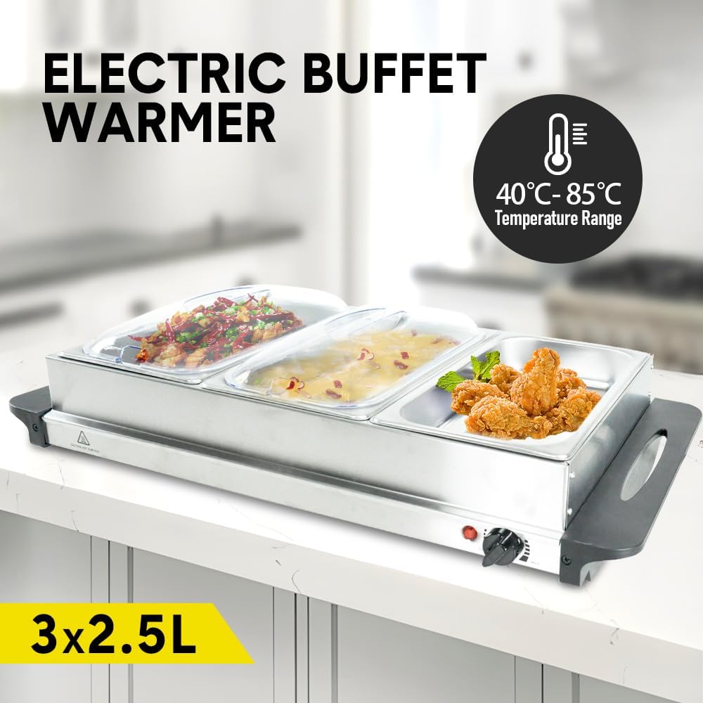 Electric Buffet Food Warmer with 3 x 2.5L Trays and Adjustable Temperature Control