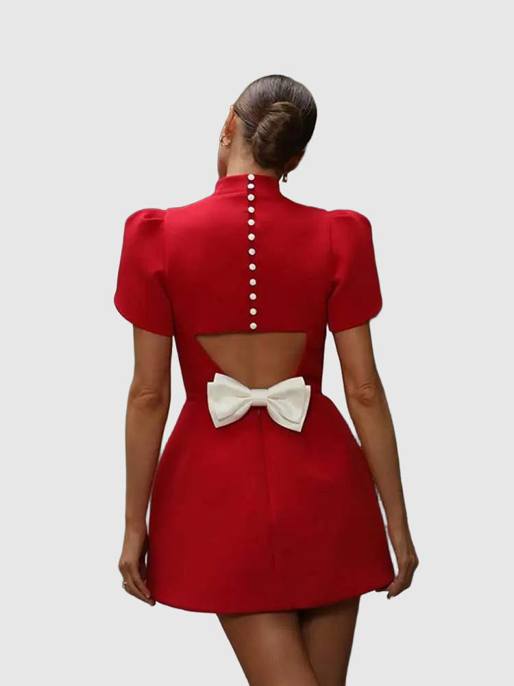 Elegant Cutout Tie Back Red Party Mini Dress