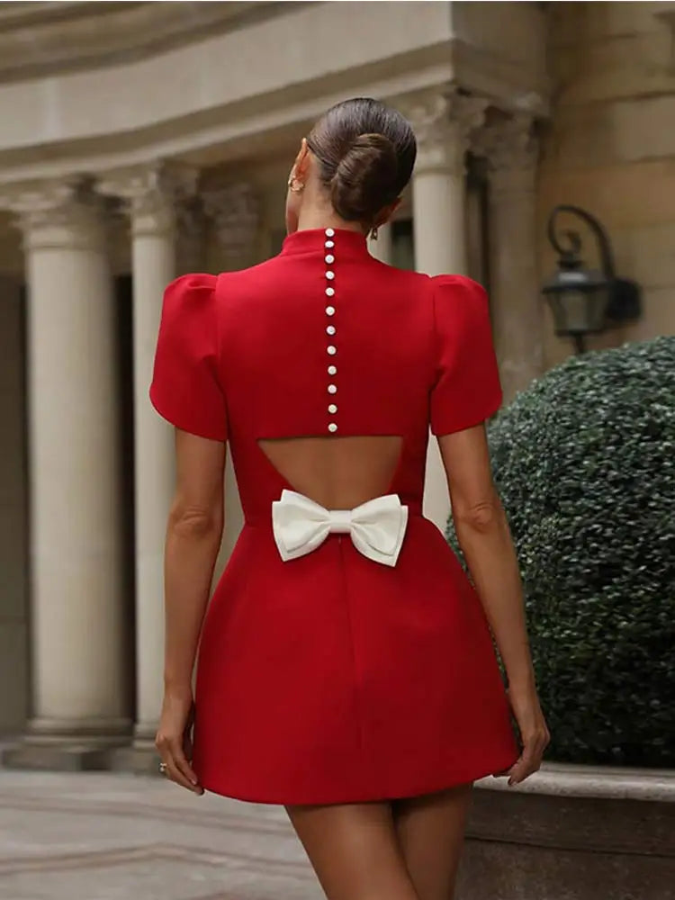 Elegant Cutout Tie Back Red Party Mini Dress