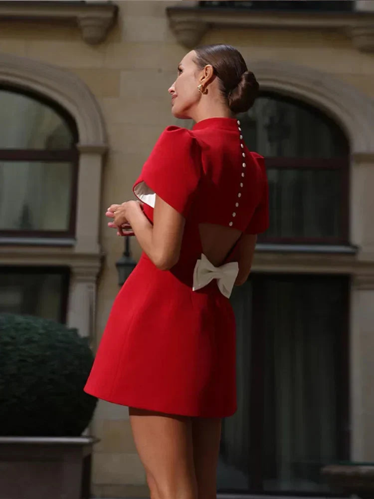 Elegant Cutout Tie Back Red Party Mini Dress