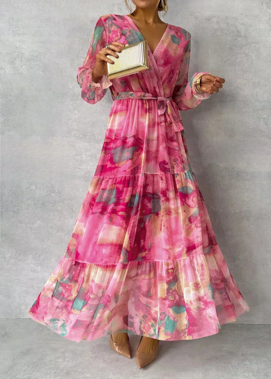 Elegant Long-Sleeved Maxi Wrap Party Dress